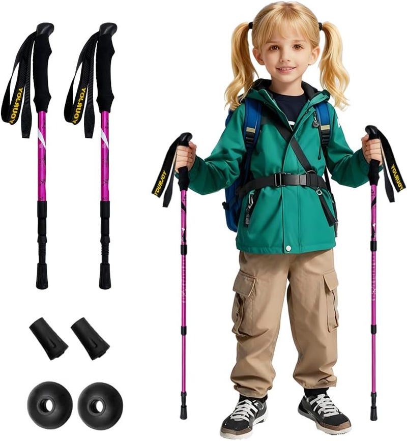 yourjoy Hiking Trekking Poles for Kids, 2 Pack Anti Shock, Adjustable, Collapsible Hiking Poles for Trekking or Walking, Lightweight Aluminum Sticks - Image 1